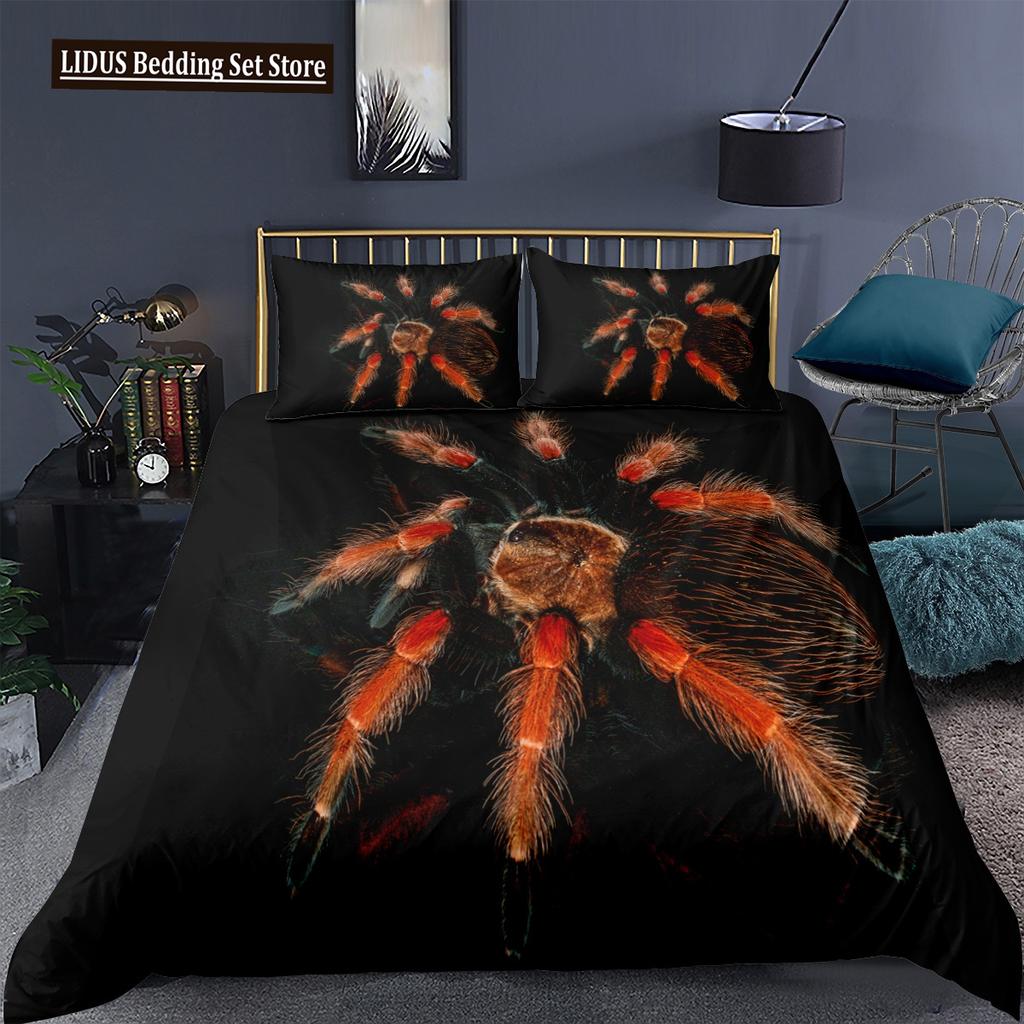 Tarantula Print Bedding Set King Full 3D Print Black Spider Comforter Cover Set Insect Theme For Boy Teen Polyester Bedding Set