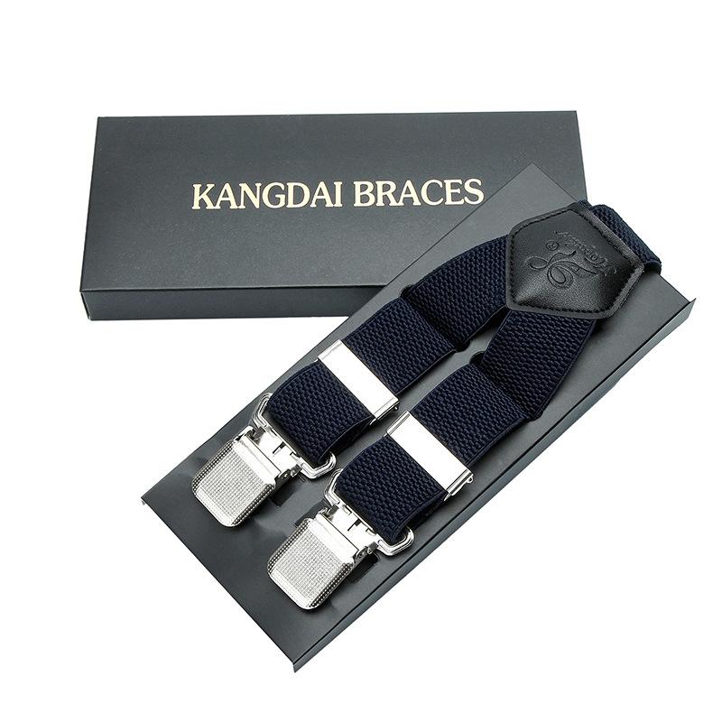 Suit Strap Clip Men'S Anti-Drop Four Clip Buckle 3.5Cm Elastic Elastic Adjustment Dress Suspender Belt