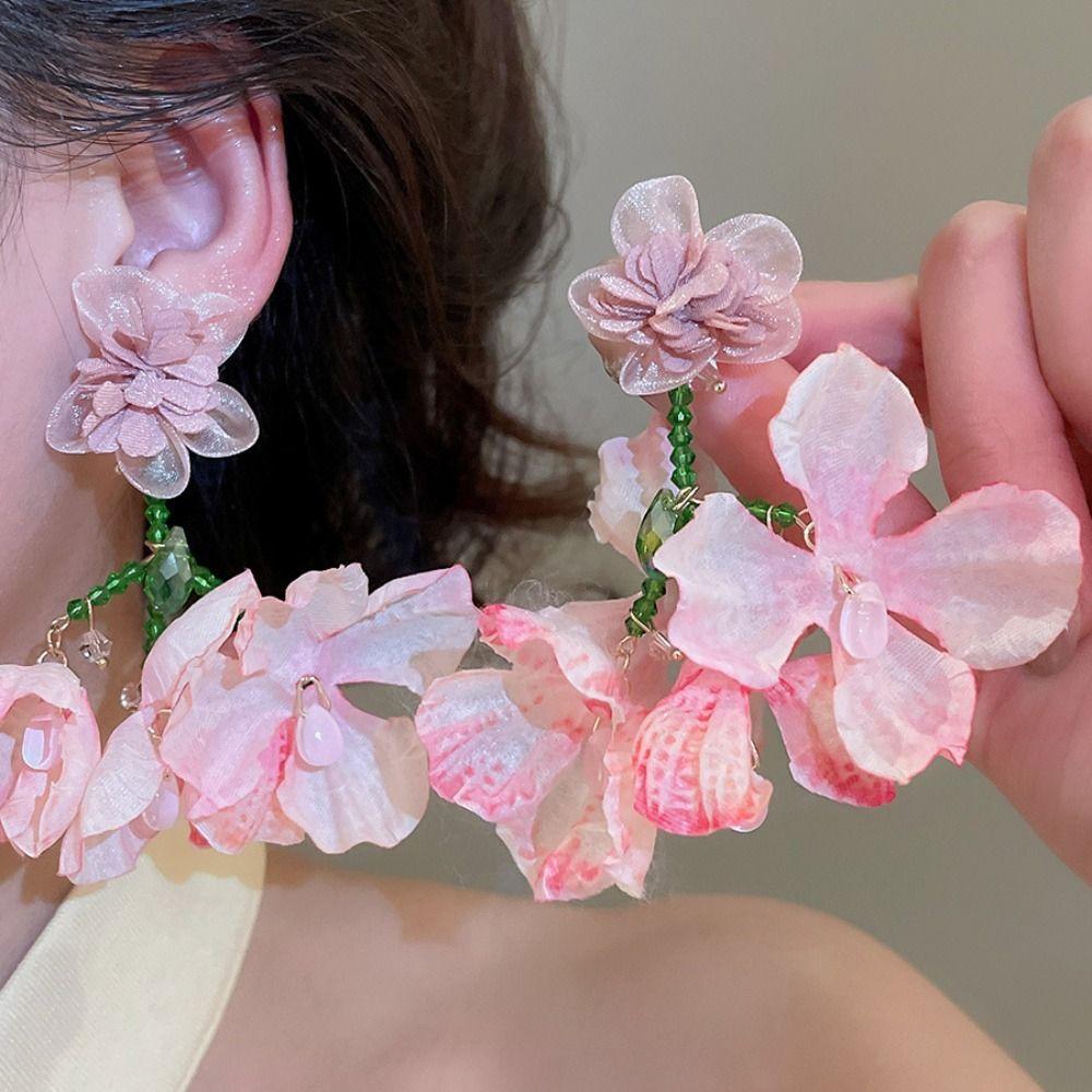 Beach Jewelry Simulated Flower Drop Earrings Silver Needle Vacation Style Earrings  Gift