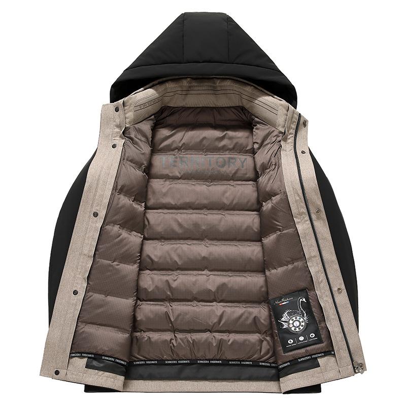 Herren Drei-Teiler Kapuzen-Daunenjacke Herbst und Winter Neu Milchseidenstoff Gänsedaunen Business-Daunenjacke