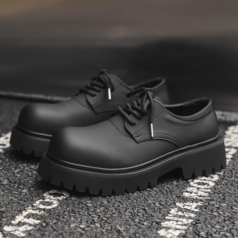 

Derby shoes men s matte big head shoes dark casual leather shoes new versatile high street ins trendy shoes 8830-J 38 чёрный