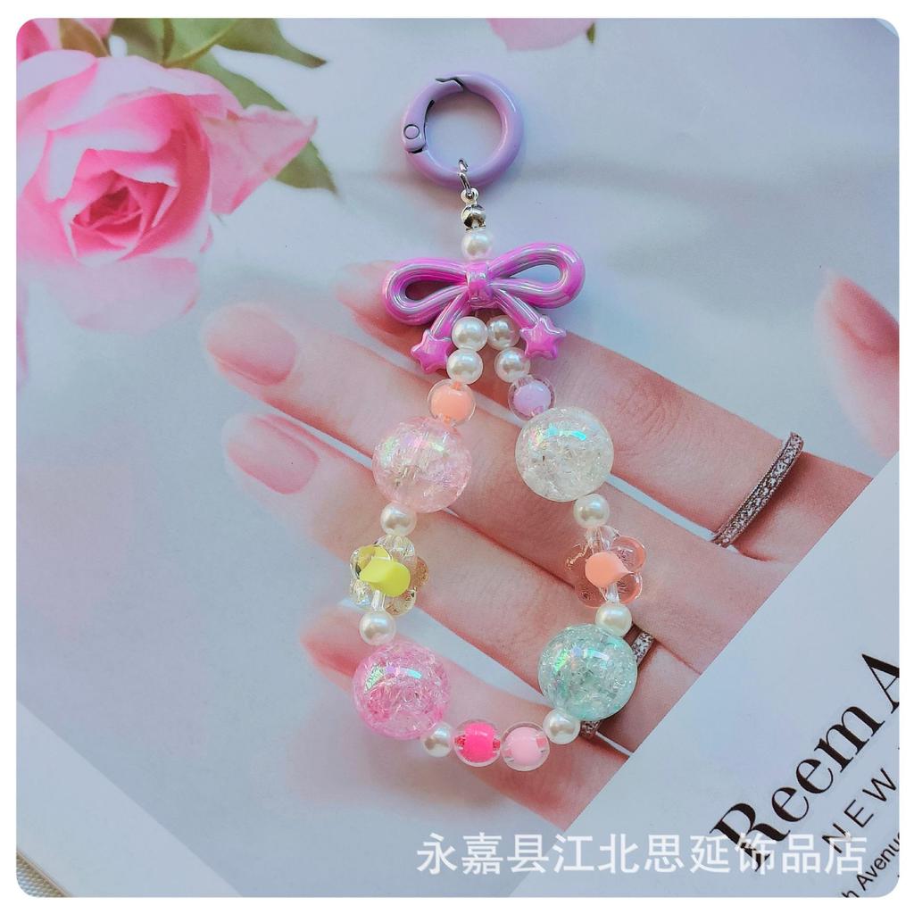 Colorful Bow Alloy Keychain with Creative Seed Bead Chain