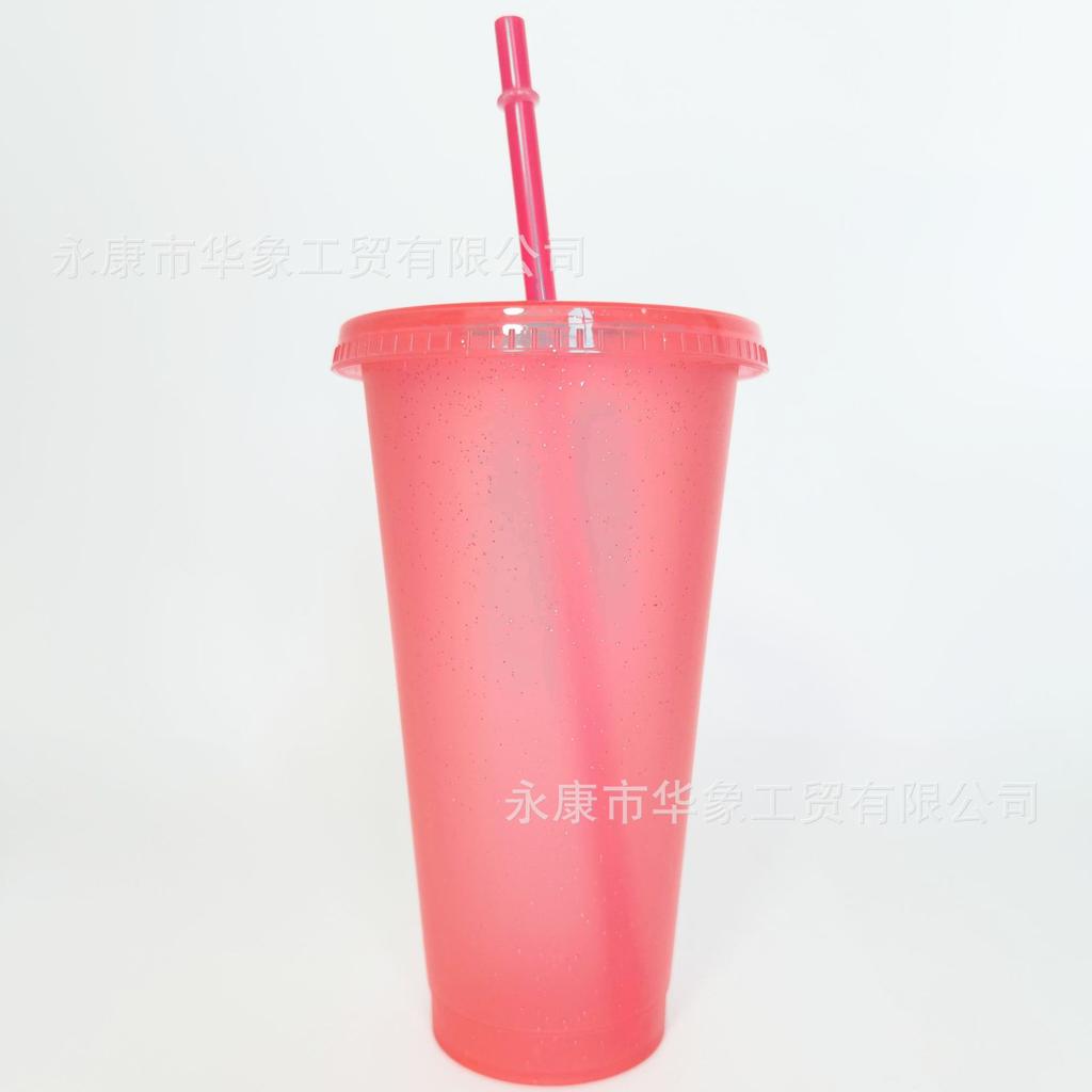 1 Stück 710ml Becher mit Deckel & Strohhalmen Wiederverwendbare Plastikbecher Eiskaffee Große Wasserflasche Party Kaltbecher Sommer Trinkgeschirr