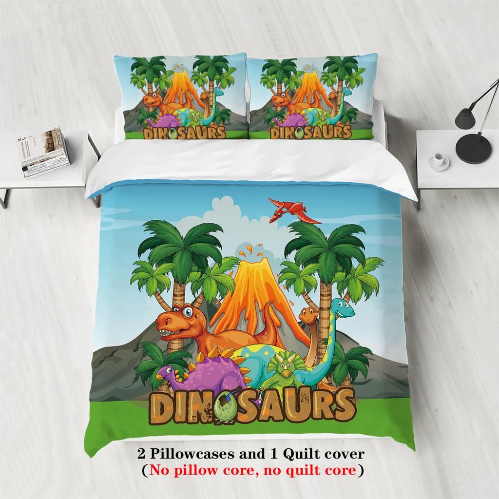 3-piece down duvet cover cartoon dinosaur zoo pattern print (1 down duvet cover+2 pillowcases, no core) boy and girl bedding set