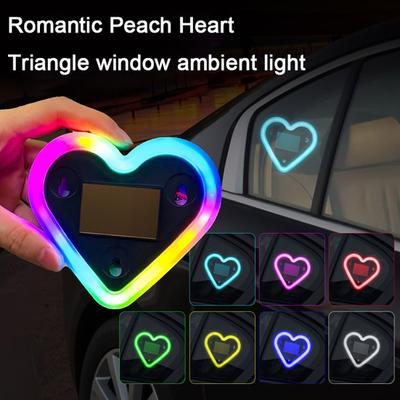 Luz LED Solar con Forma de Corazón para Coche Lámpara Decorativa Inalámbrica para Ventana Triangular y Trasera Montaje con Ventosa Atmósfera Romántica Luz Nocturna Accesorio para Coche