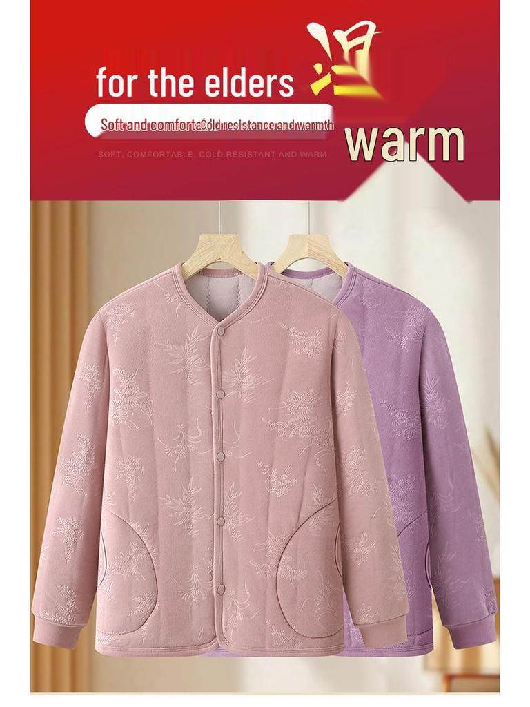 Mom's Warm Winter Jacket: Middle-Aged & Elderly Women's Thickened Cotton-Padded Cardigan Coat