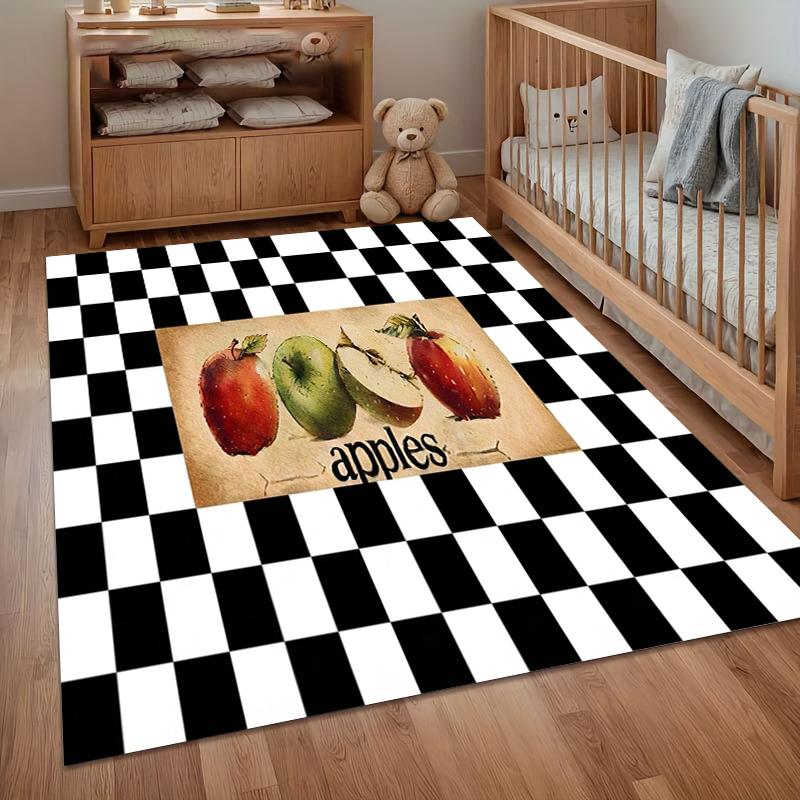 

Kitchen Mat with Black and White Checkered Pattern Printed on Apples Non Slip for Kitchen Living Room Porch Home Decoration Rugs 50cmx80cm