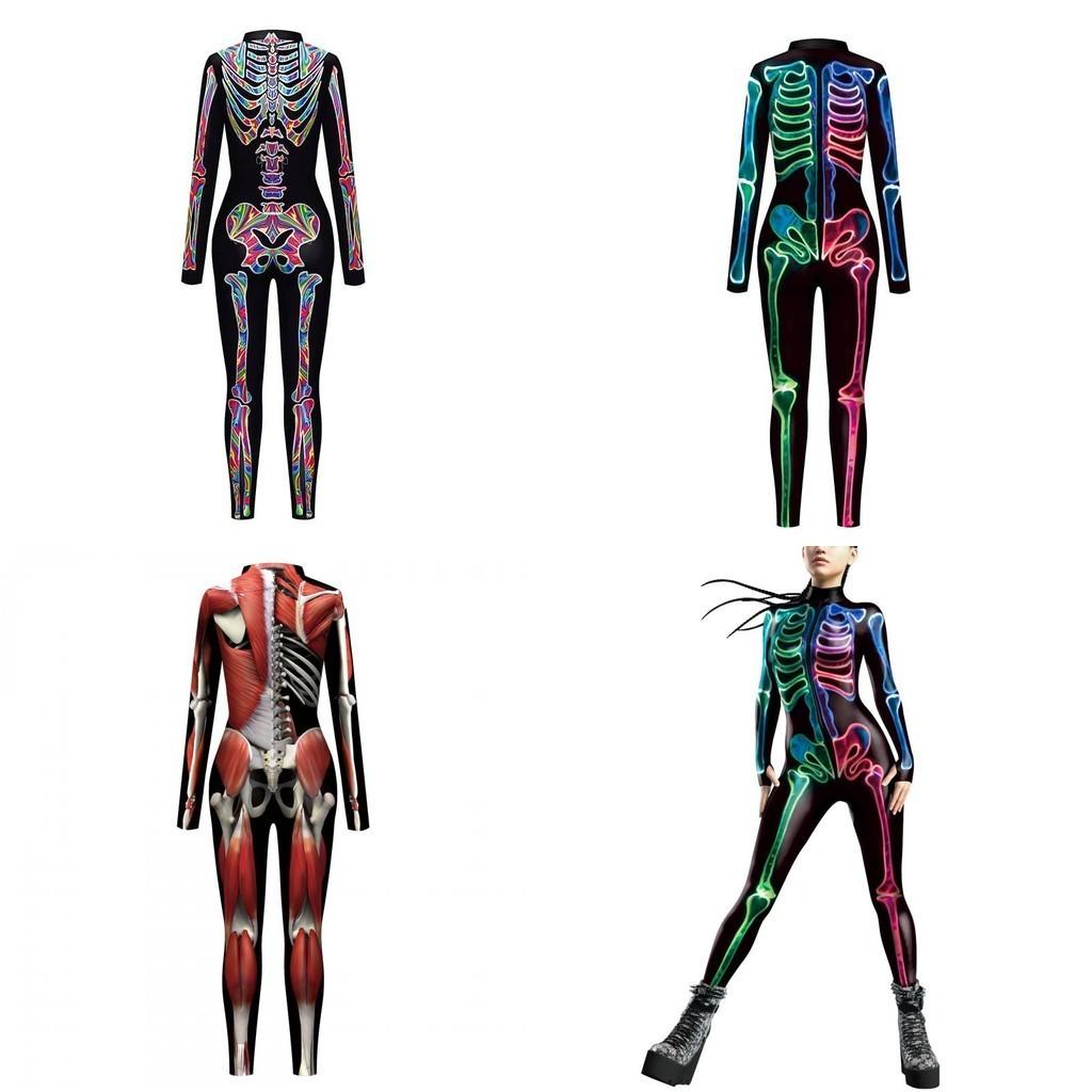 Colorful Skeleton Bodysuit For Halloween Unique Digital Print Jumpsuit