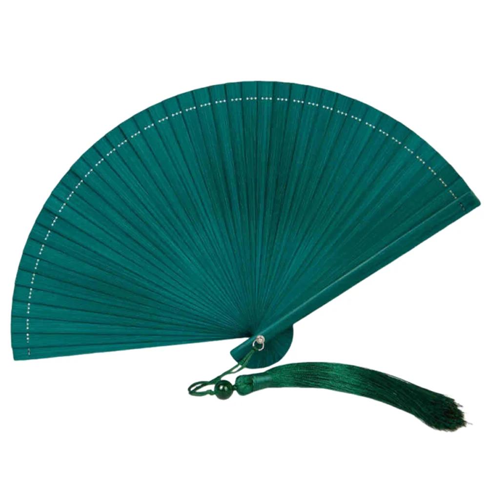Black 1Pcs Dance Props Handmade Classical Compact Bamboo Fan Ornament Kimono Fan Dance Fan темно-зеленого