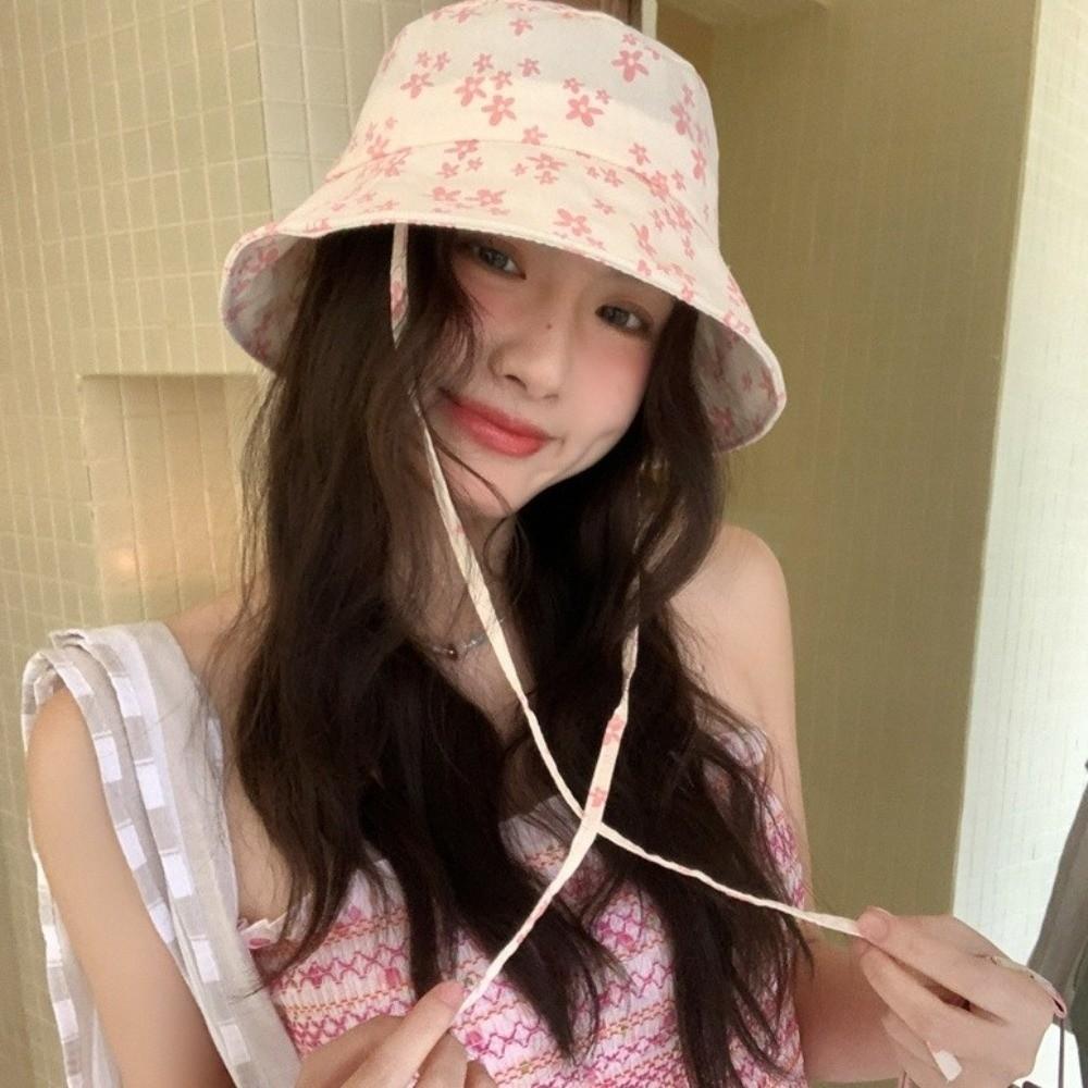 Double Sided Floral Print Bucket Hat Wide Brim Sun Hat Versatile Basin Cap Spring