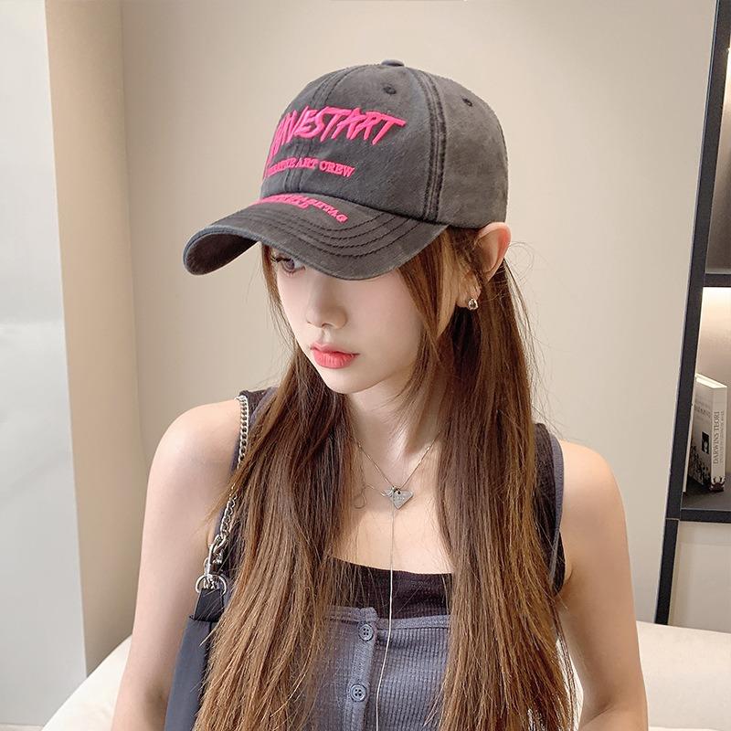 Baseball cap women's retro washed cotton hat spring and summer shading versatile tide brand embroidered cap tide