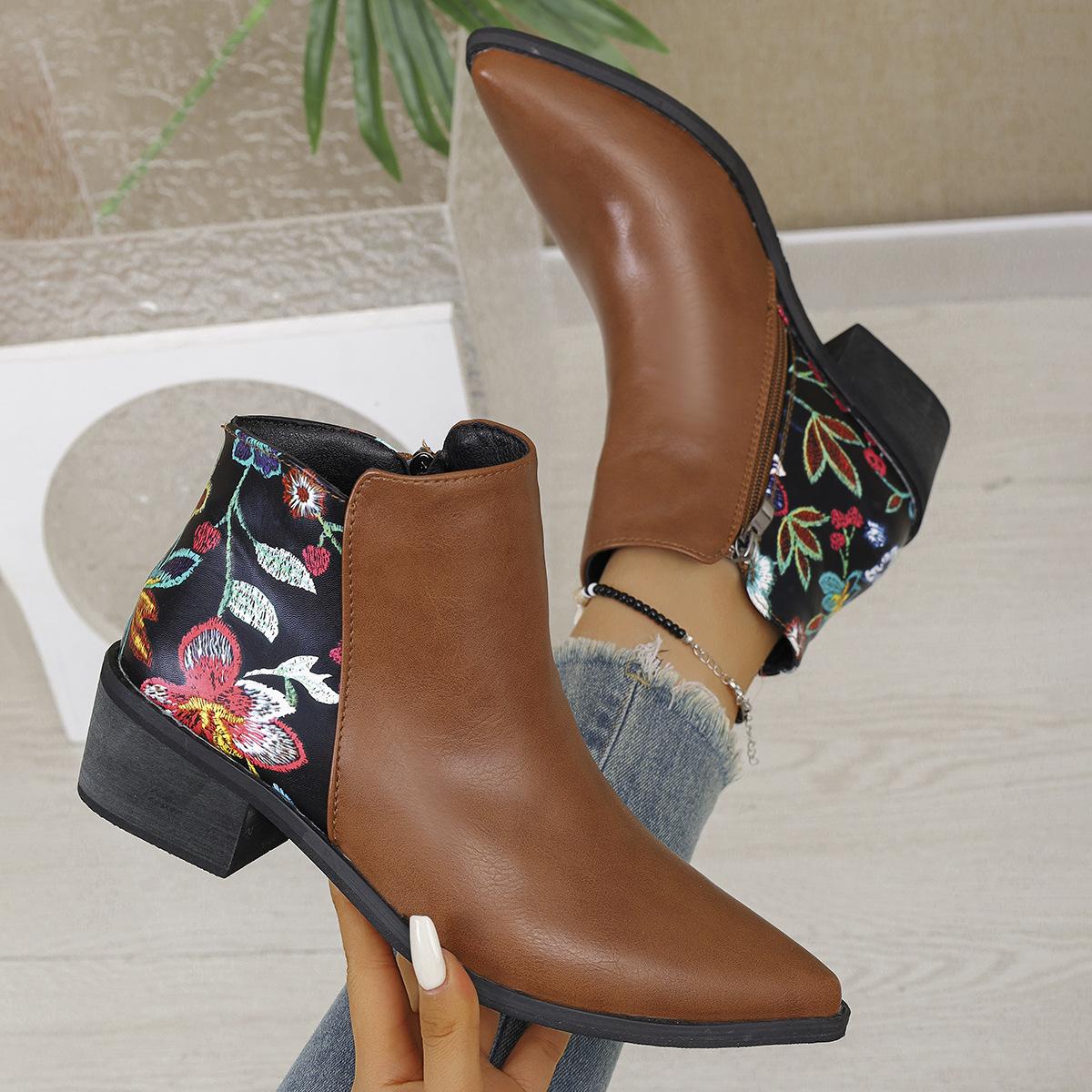 

Европейские, американские и ботильоны осень-зима большого размера короткие ботинки внешнеторговые эластичные чехлы для ног остроносые на толстом каблуке женские кожаные ботинки 43 темно-коричневого