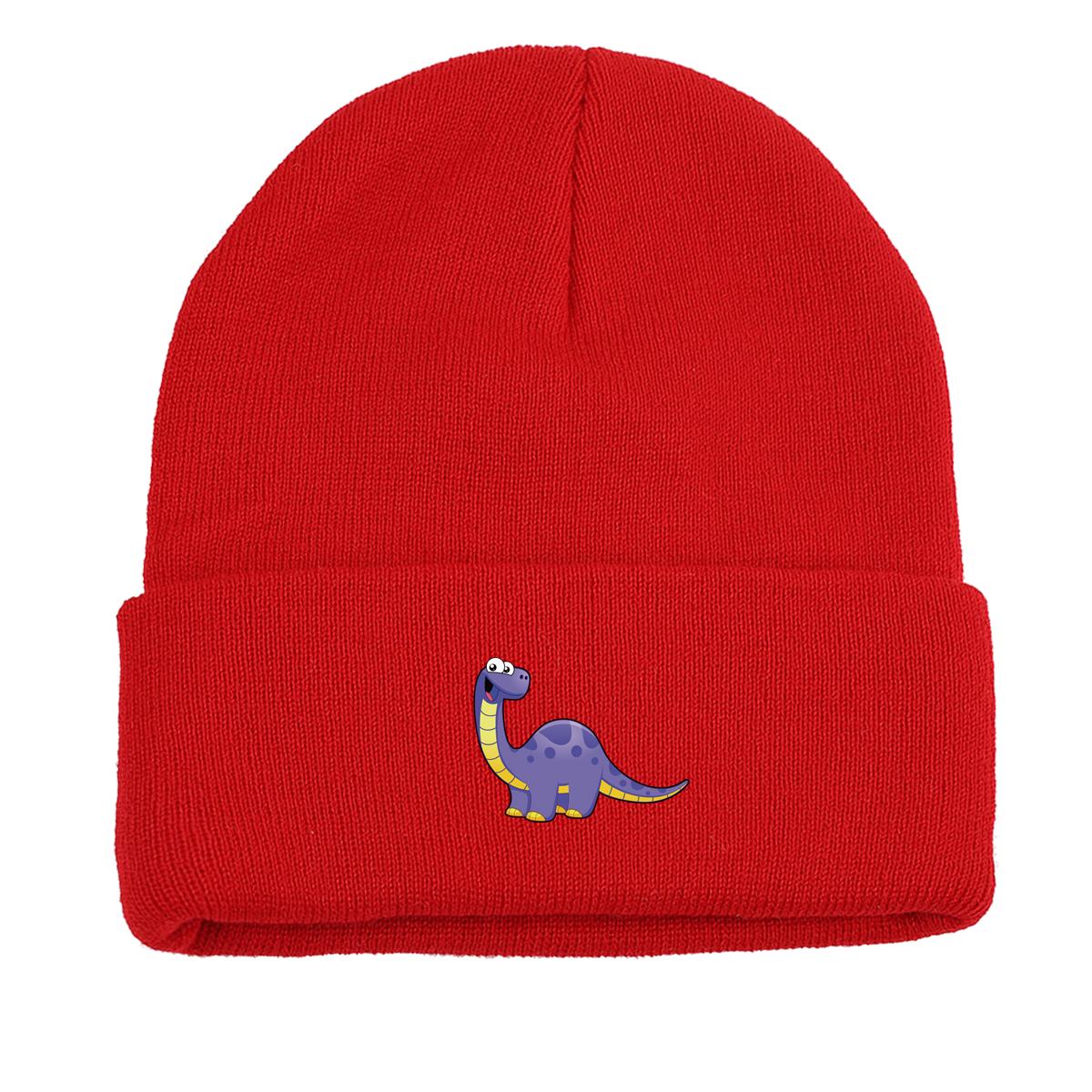 

Унисекс шляпаШапка-бини Милый принт динозавра Осенне-зимняя шапка Эластичный легкий головной убор Однотонный ветрозащитный шапки-бини as the picture красный