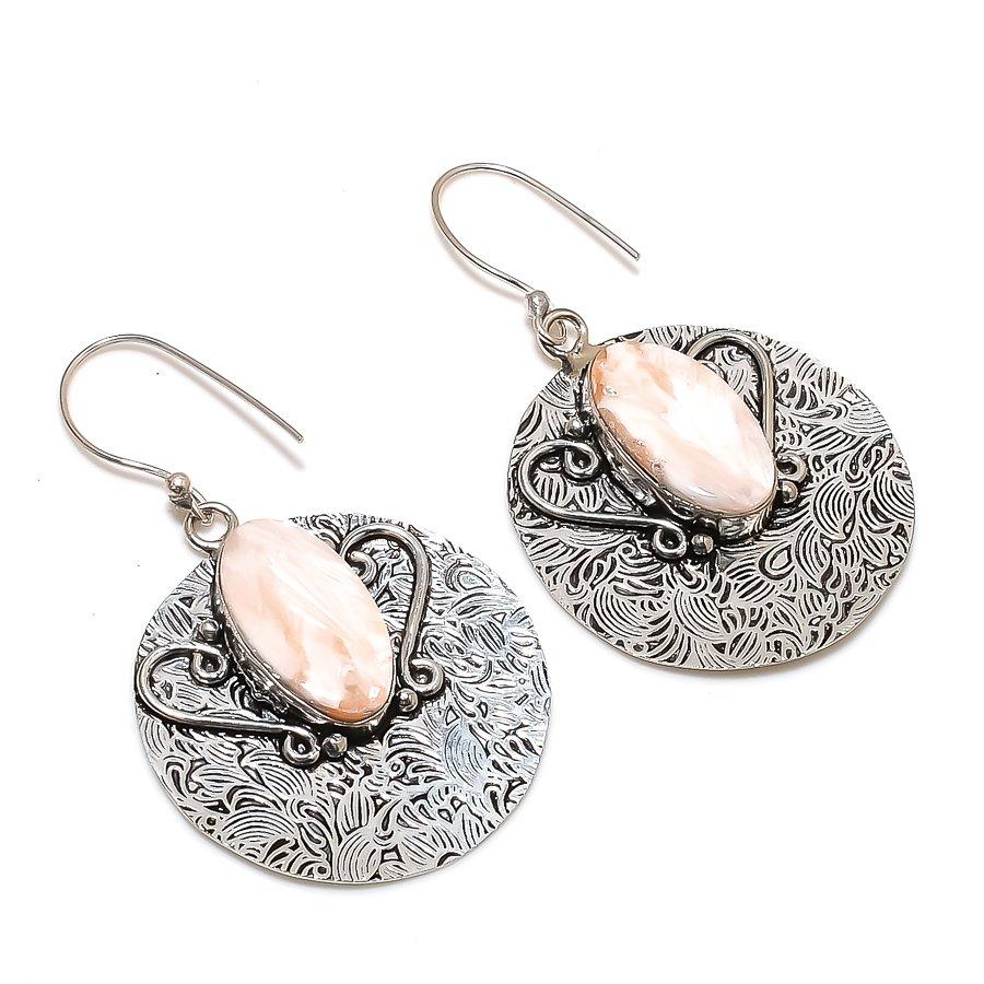Natural Orange Scolecite Gemstone 925 Sterling Silver Jewelry Earring 2.17" ZS-1393