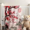 1pc Extra Large Flannel Blanket - Heavyweight All-Season Soft Warm Throw - Cherry Blossom Floral & Mountain Landscape In