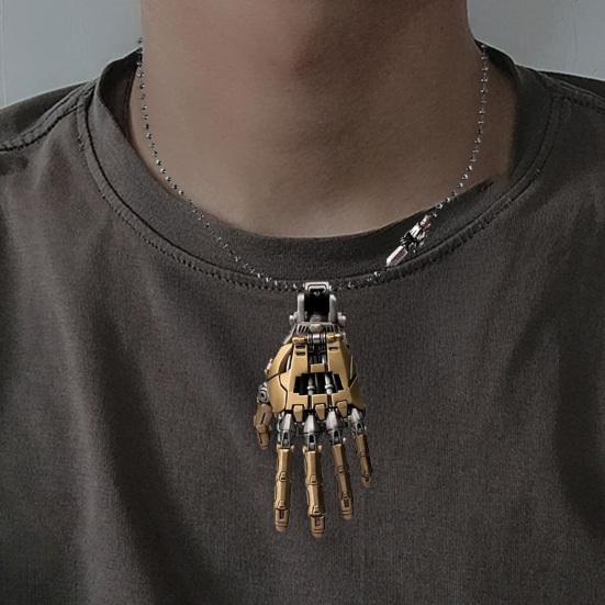 Steampunk Necklace Alloy Necklace with Mechanical Bionic Hand Pendant Robotic Jewelry Gift for Men Women Cyberpunk Enthusiasts