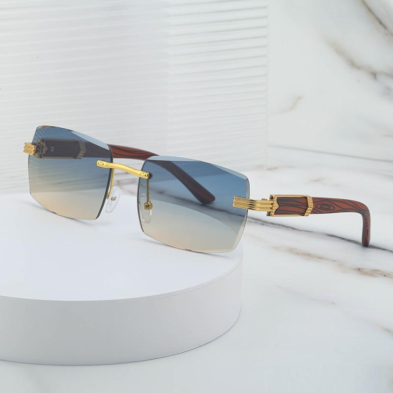 Frameless Trimmed Sunglasses Men'S Trendy Retro Square Sunglasses Men'S Imitation Wood Grain Glasses Legs Glasses