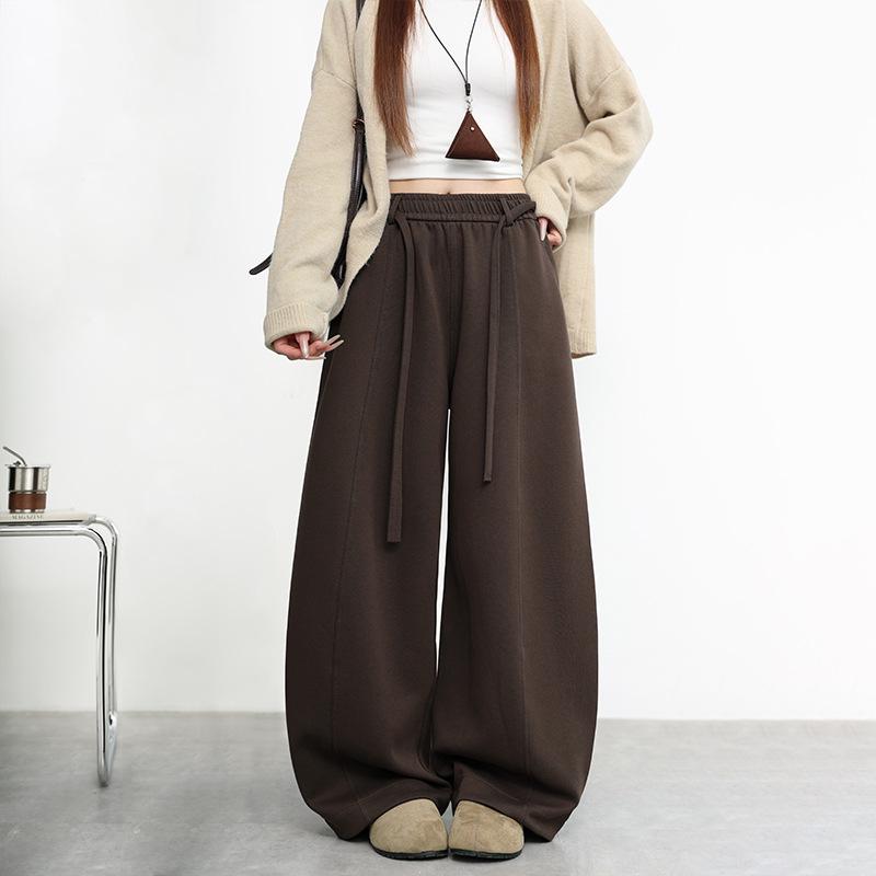 Premium Women's Cotton Wide-Leg Drawstring Pants - Versatile Fall/Winter Casual Wear