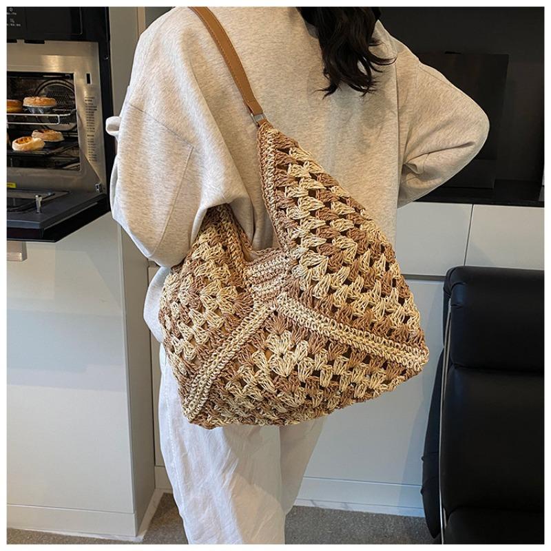Gewebte Tasche Damen neue trendige Mode Strandurlaub Schultertasche Umhängetasche Eimertasche Strohtasche