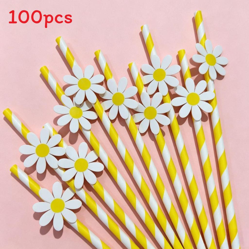 Daisy Small Flower Sunflower Paper Drinking Straws For Party Decorations And Cocktails