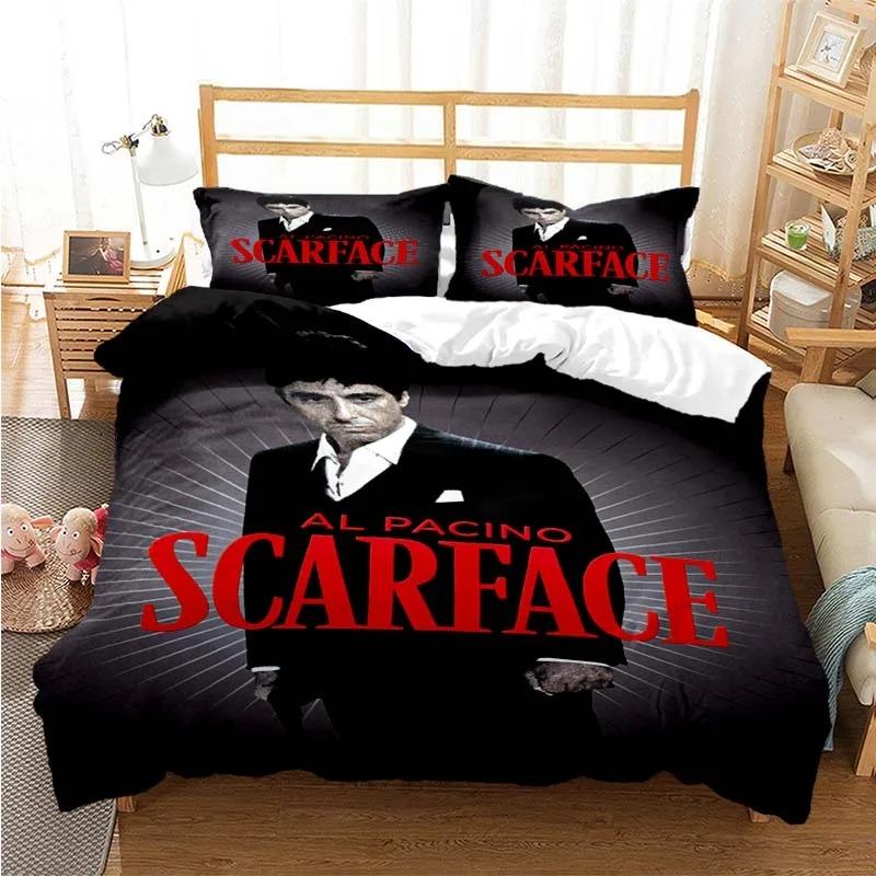 3D Print Tony Montana Scarfaces Bedding Set Soft Comforter Cover With 1/2pcs Pillow Shams For Kids Adults Quilt Cover Microfiber