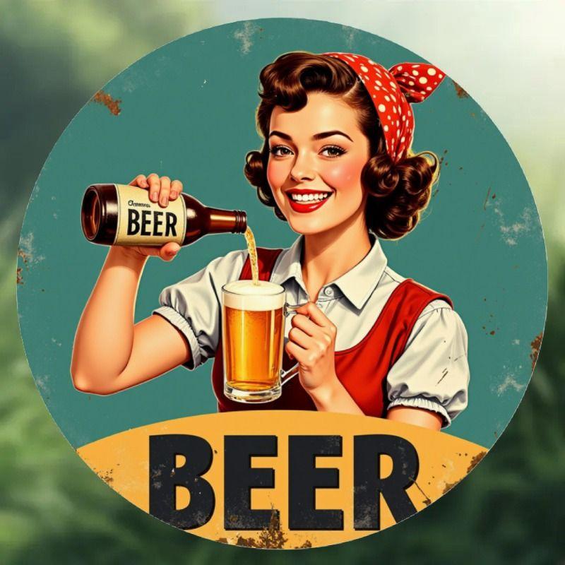 Retro Girl Tin Metal Logo Round Painting for Bar Restaurant