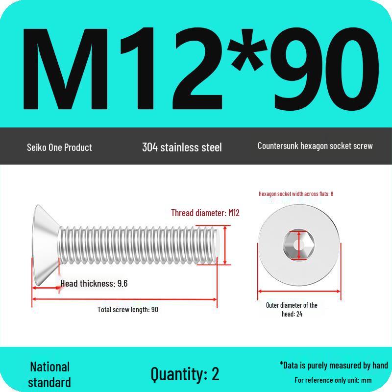 M2-M10 Stainless Steel Flat Head Machine Screws and Bolts Set, Countersunk Hex Socket Cap, 304 Grade.
