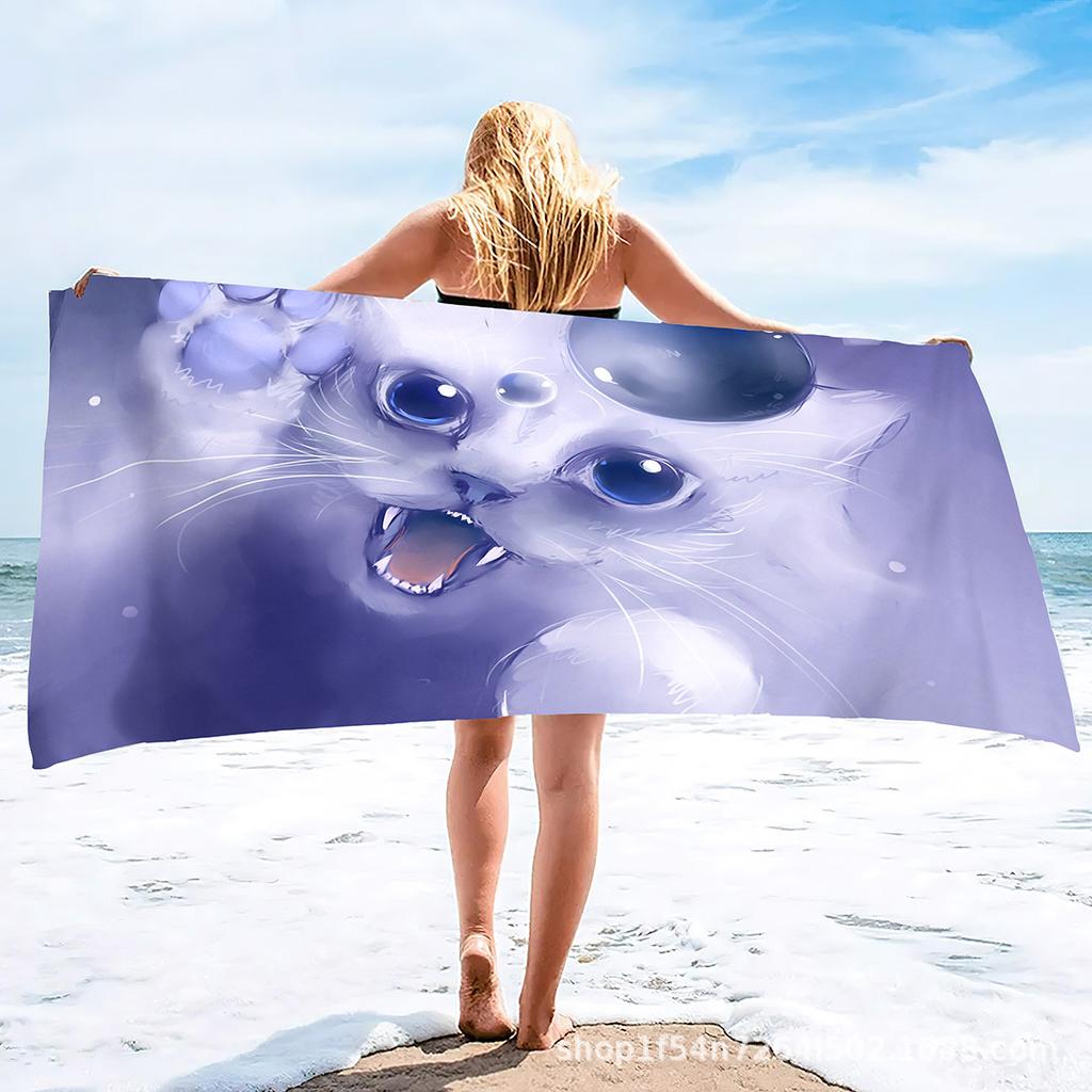 Kawaii Kitten Pattern Seaside Vacation Beach Towel Swimming Bath Towel Sports Towel