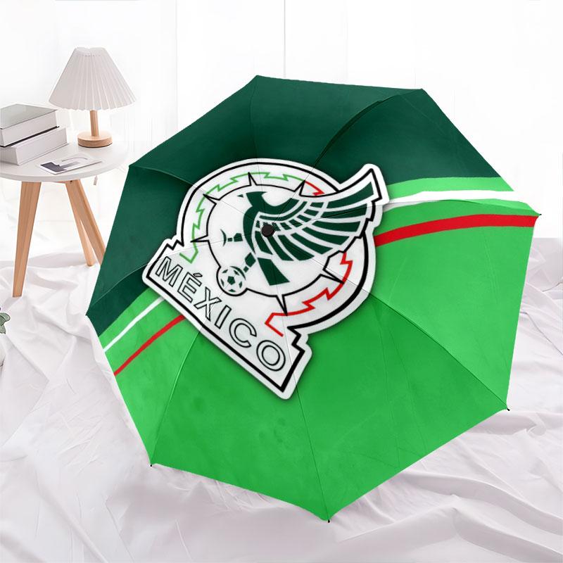 Mexico Football Art Pattern, Automatic Folding Umbrella, Portable and Foldable Design, 8 Ribs, a Christmas or Birthday Gift.