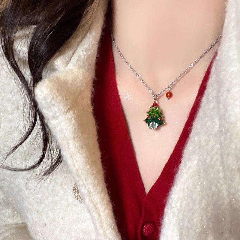 Christmas Tree Titanium Necklace: Elegant Long Sweater Chain for Women - Unique Niche Design