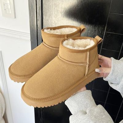 Botas de nieve cálidas y cortas de felpa para mujer, zapatos informales, botines Chelsea de ante y piel, planos con plataforma, para invierno, 2025