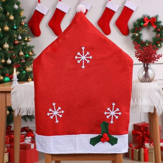 Yousheng Christmas Chair Cover Non-Woven Santa Hat Shape Red Xmas Chair Back Covers with Snowflake Pattern for New Year Home Kitchen Dining Room Decor