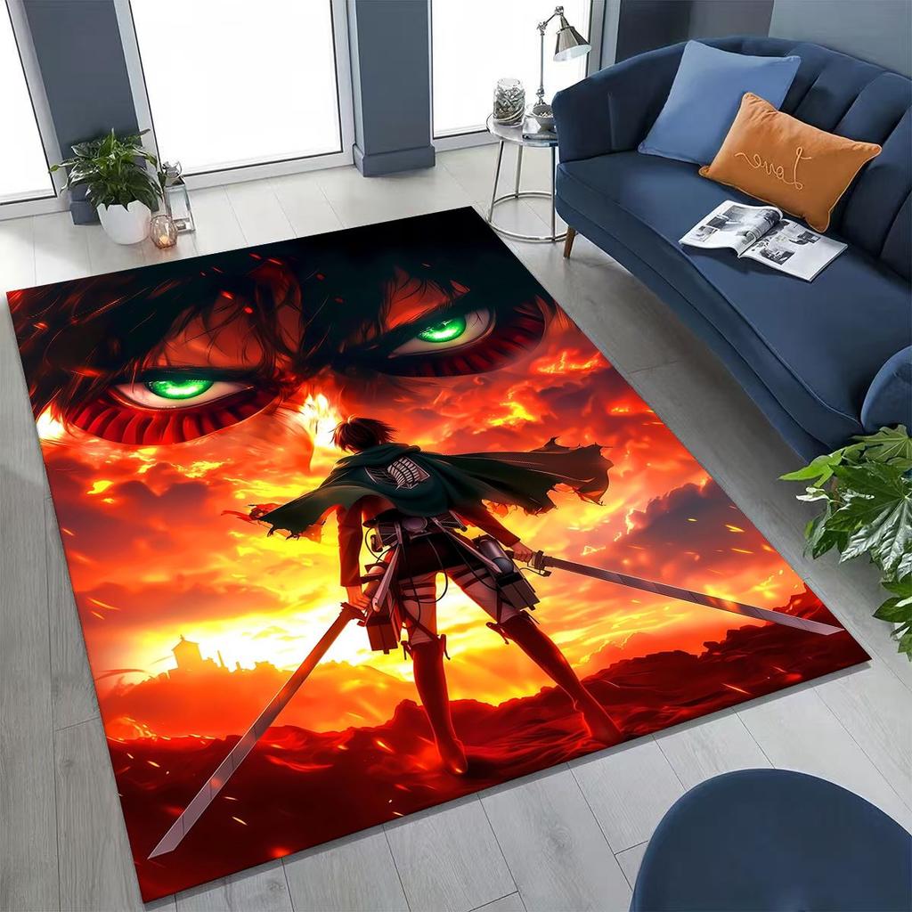2026 New Anime Attack on Titan Eren Mikasa Cartoon Rug for Bedroom Living Room Sofa Home Doormat Decor,Kids Non-slip Floor Mat