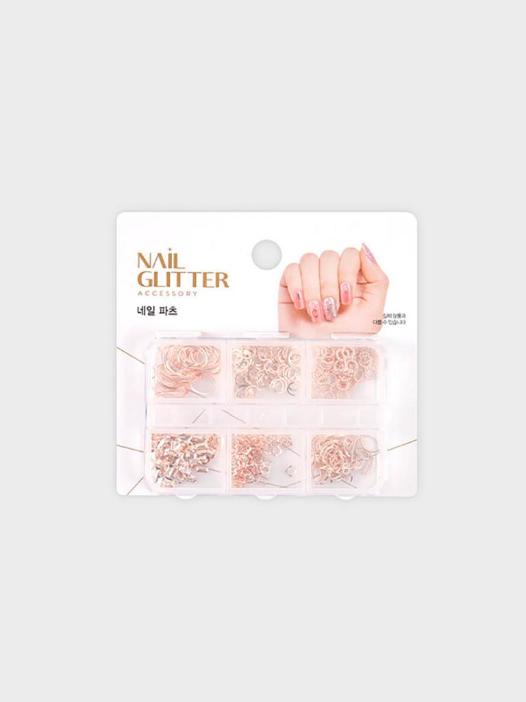 Rose Gold Nail Art Charm Set (6 Types with Storage Case)
