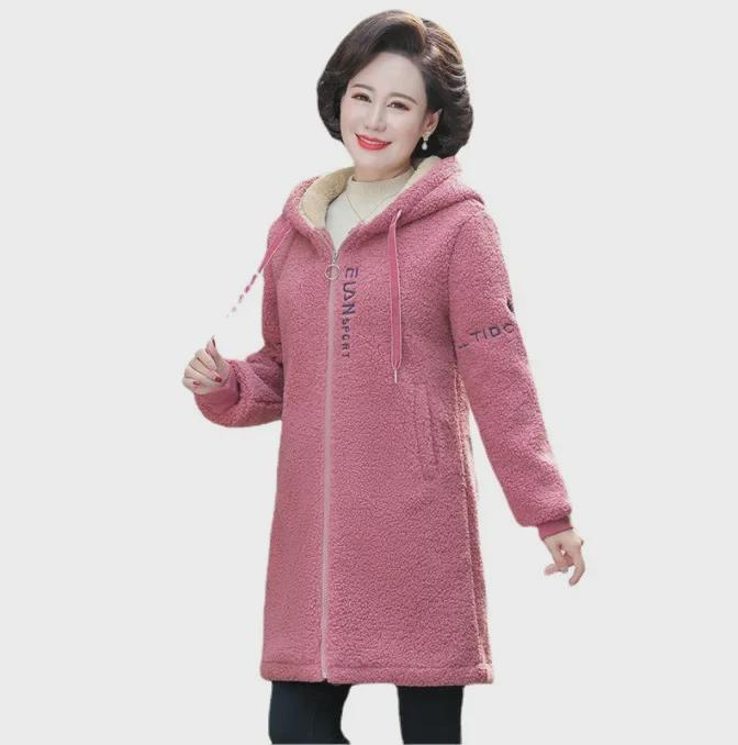 Lambskin Women's Casual Loose Korean-Style Mid-Length Thickened Velvet Sweater Coat, 2022 Winter Edition