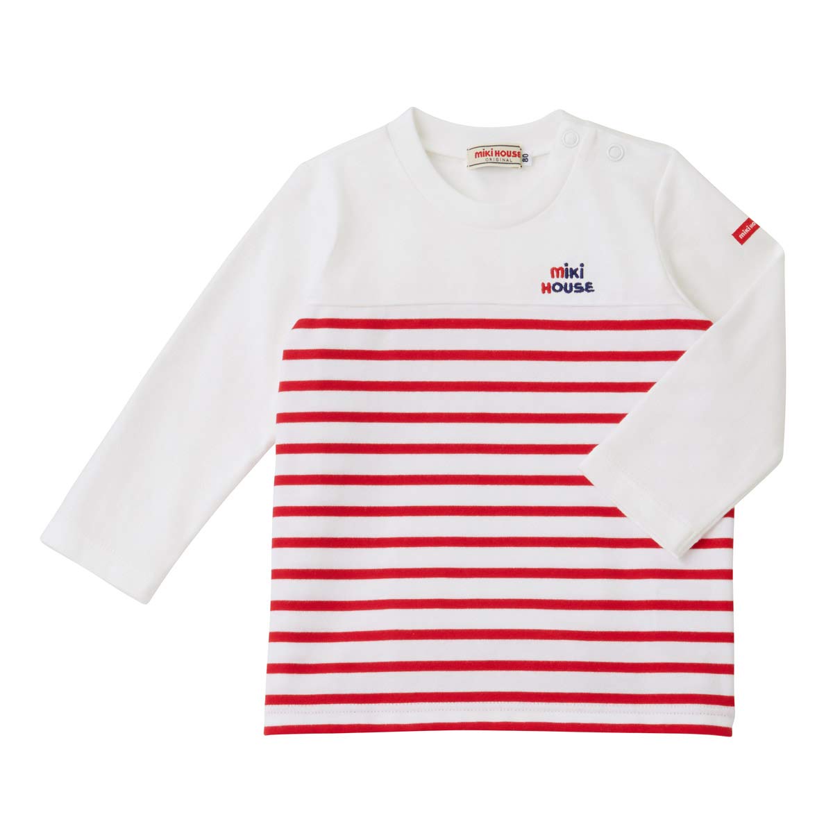 

Boys Girls Baby Kids Clothing Long Sleeve Logo Border 150cm Red [MIKI HOUSE] T-shirt 10-5210-825 Children s червоний