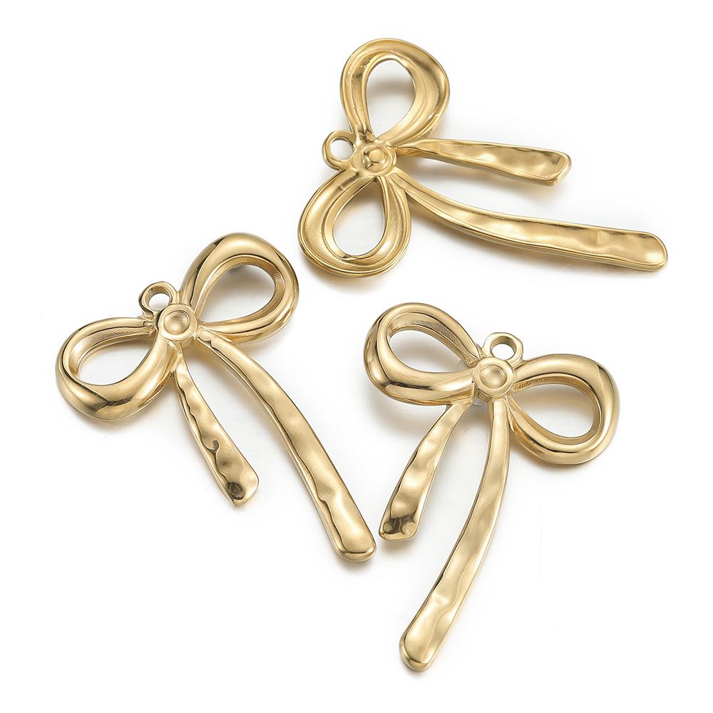 2pcs/Lot Multiple Styles Stainless Steel Bow Shape Charm Pendants for Earrings Necklace Pendant DIY Jewelry Making Accessories