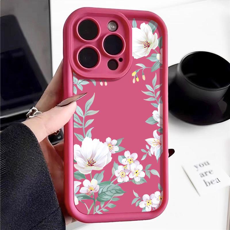 Husă moale TPU cu imprimare florală simplă, rezistentă la șocuri, pentru iPhone 16 Pro Max 15 14 Pro 13 12 11 XR XS 8 7 Husă mată de protecție a lentilelor
