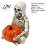 Wear-resistant Resin Craft Skeleton Holding Pumpkin Figurine, Grim Reaper Statue, Halloween Gothic Shelf Decor Spooky Table Ornament, Trick