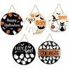 Halloween Wooden Hanging Sign Ghost and Bat Design Round Door Decor with Rope for Seasonal Holiday Decoration Indoor Outdoor Use