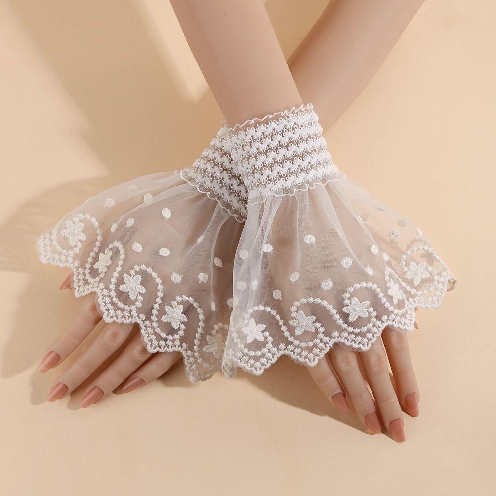 Double Layer Lace Fake Cuffs Pleated False Cuff Sleeve Cute Horn Cuffs Decoration Photo Prop