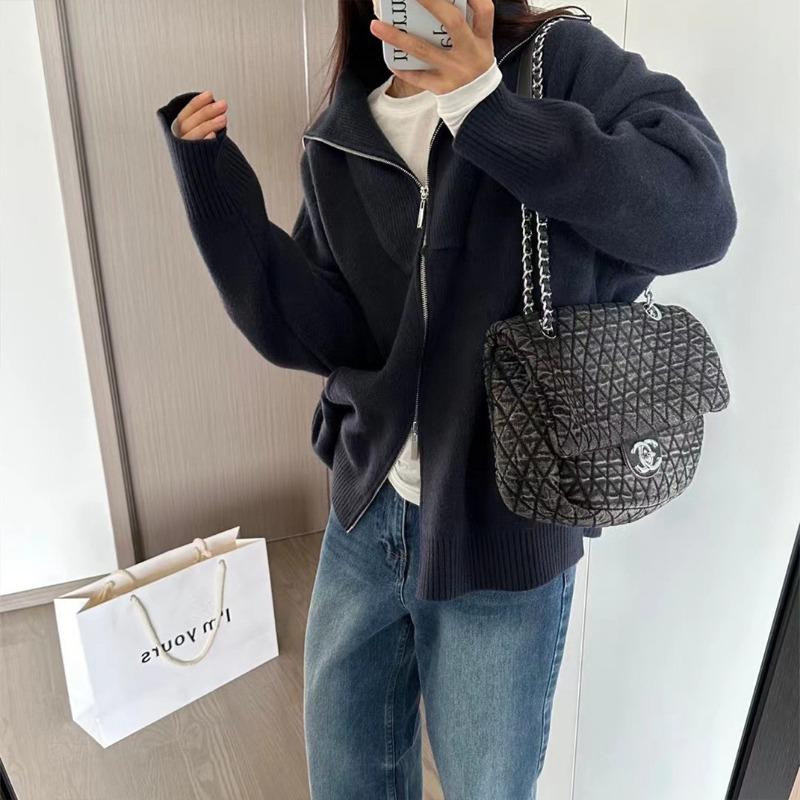 Double Zipper Lapel Thick Fashion Lazy Sweater Autumn and Winter New Loose Plus Size Knitwear Women