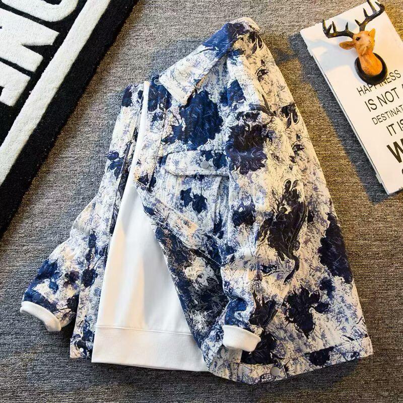 

Hong Kong Style Tie-Dye Men s Loose Denim Jacket - Trendy, Versatile, Handsome Fashion for Spring & Autumn L