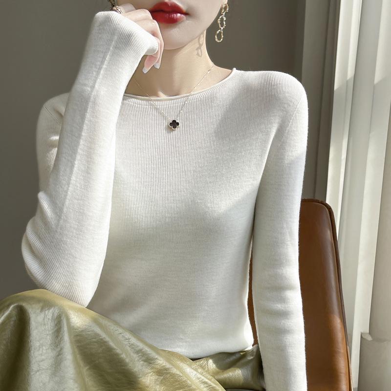 2025 Women's Slim Fit Elegant Wool Sweater - Versatile Round Neck Knit for Spring/Autumn