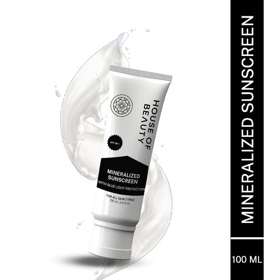 HOUSE OF BEAUTY Protecție Solară Minerală SPF 30++ cu Protecție Împotriva Luminii Albastre, Extract de Aloe Vera, Acid Hialuronic și Vitamina E Pentru Îmbătrânirea Pielii - (100 ml)