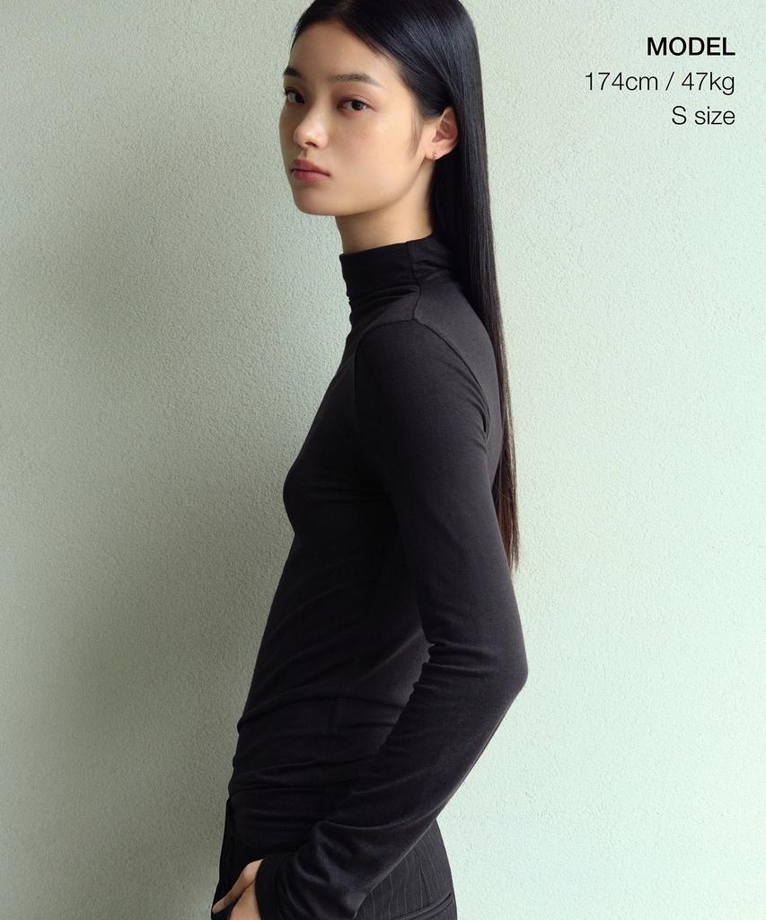 MUSINSA STANDARD WOMAN Women'S Wool Tencel Slim Turtleneck Long Sleeve T-Shirt [Black]