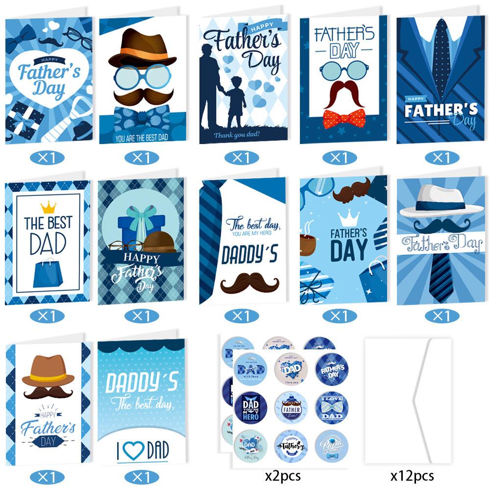 Day Father Theme Tie Hat Pattern Creativity Postcard Sticker Set Envelope