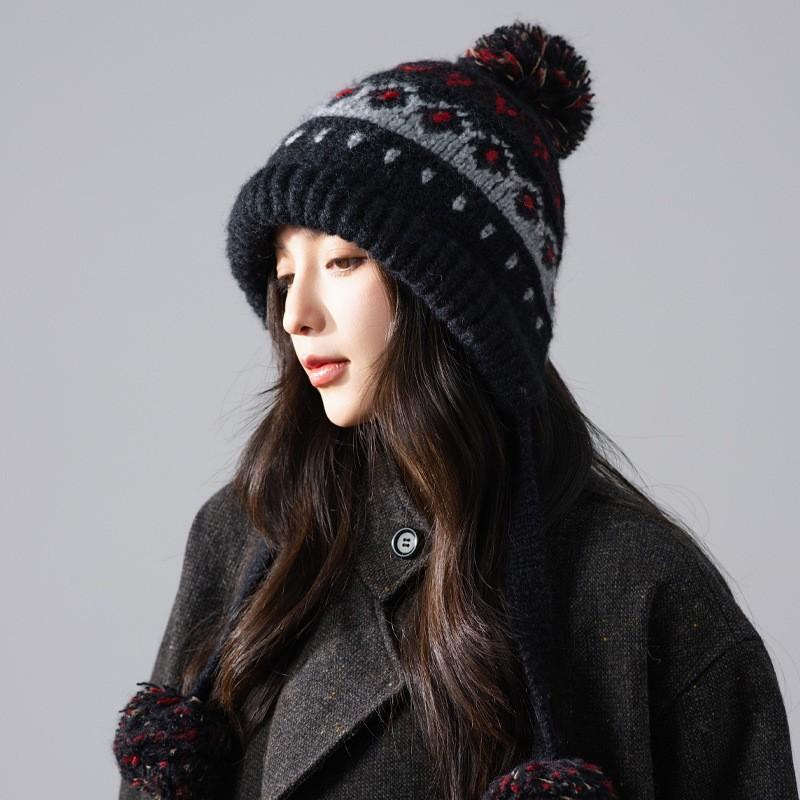 Berretto Invernale da Donna in Maglia Fair Isle con Paraorecchie Cappello Caldo Antivento per Uso Esterno Casual