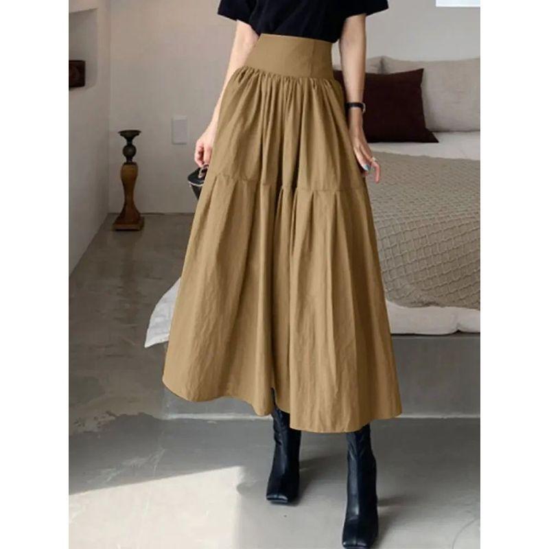 

Elastic Waist Pleated Loose Long Skirt Elastic Waist Pleated Loose Long Skirt for Women Khaki M