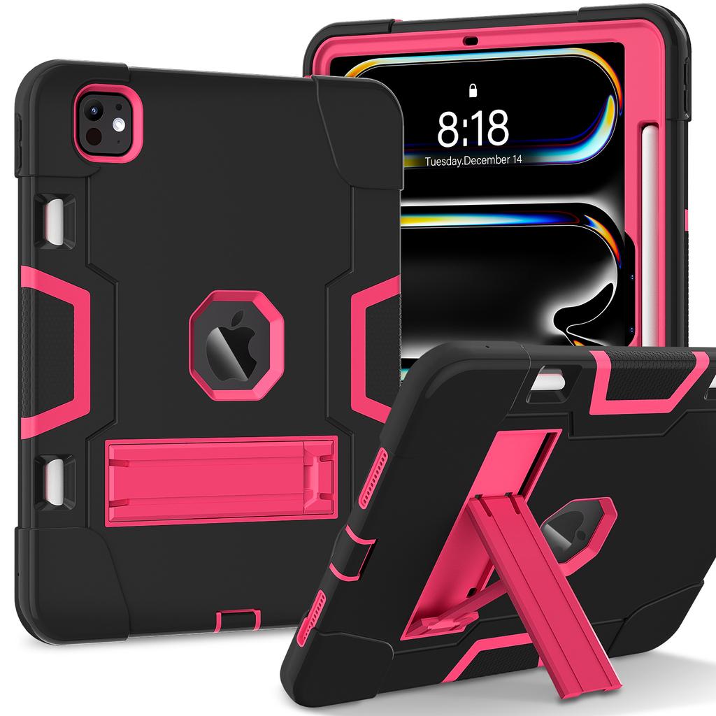 Rugged Kickstand Case For iPad Pro 11 2025 M5 2024 M4 A3357 A3358 A3359 A2836 A2837 A3006 PC Silicone Anti-Slip Cover Shockproof